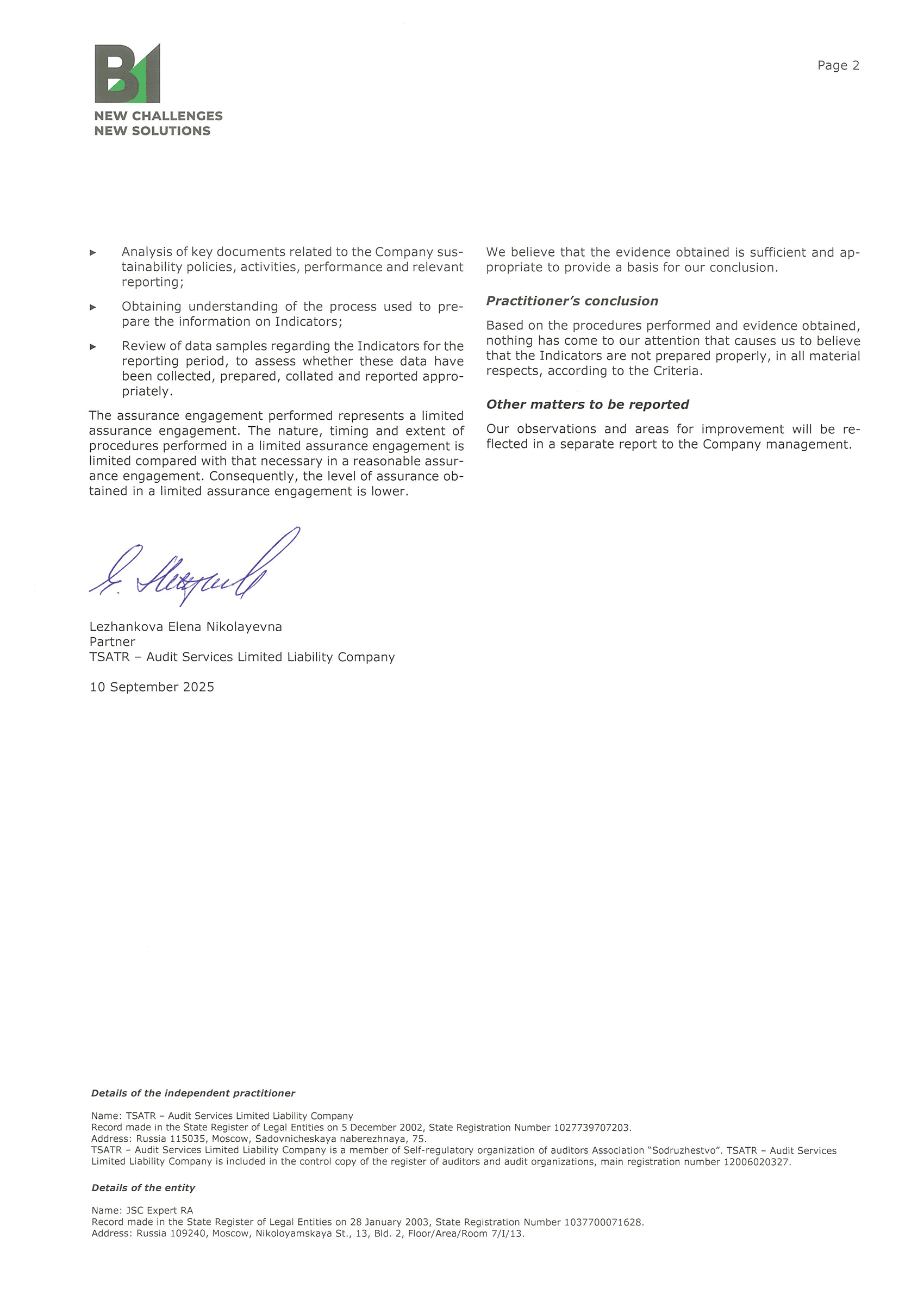 Independent Practitioner's Report